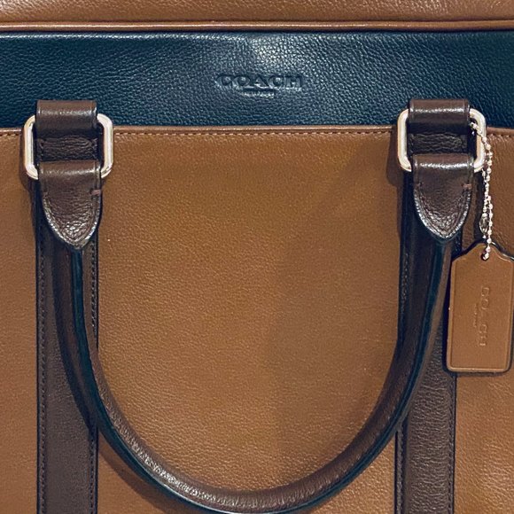 Authentic  COACH F56018 Slim Brief Tan/Brown/Blue - Picture 1 of 12